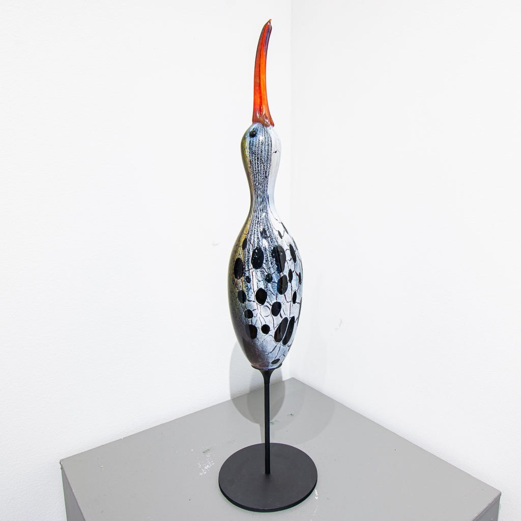 Upright Shorebird Decoy - Polka Dot | 21.5&quot; x 5&quot; Blown Glass with Forged Metal Darren Petersen