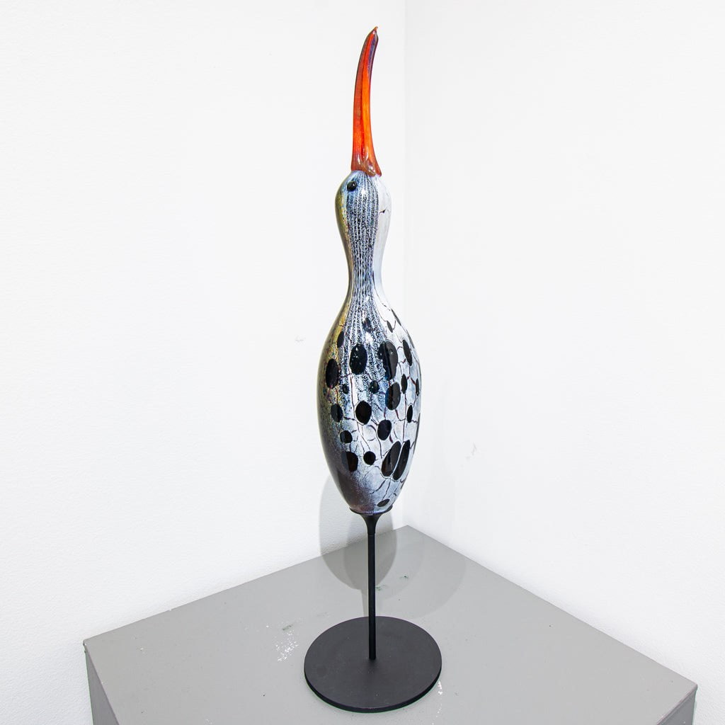 Upright Shorebird Decoy - Polka Dot | 21.5" x 5" Blown Glass with Forged Metal Darren Petersen