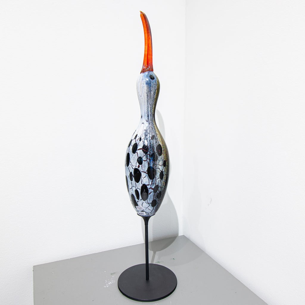 Upright Shorebird Decoy - Polka Dot | 21.5" x 5" Blown Glass with Forged Metal Darren Petersen