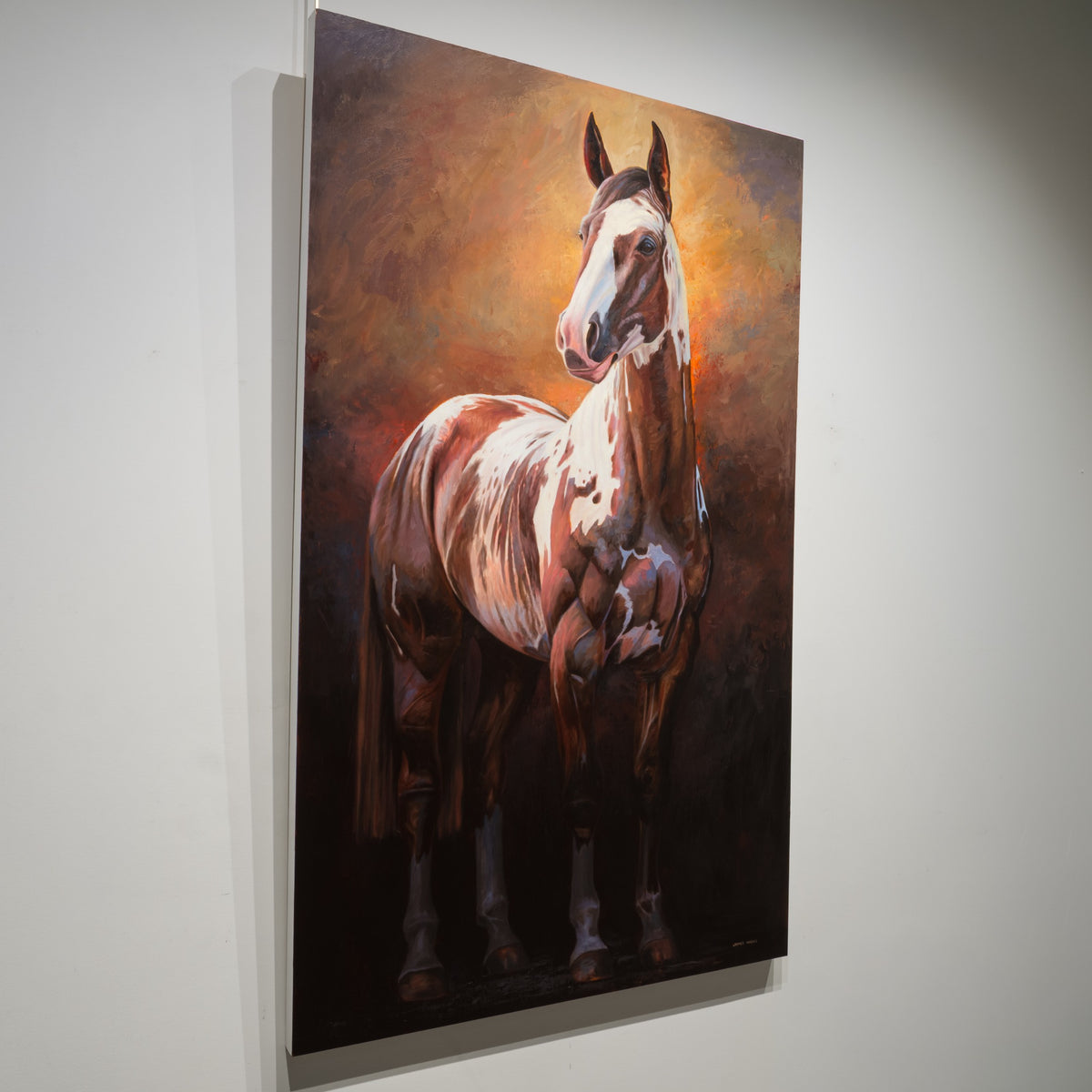 Second angled gallery view of Glamorous Paint by James Wiens showing the horse composition and finished white edge in profile.