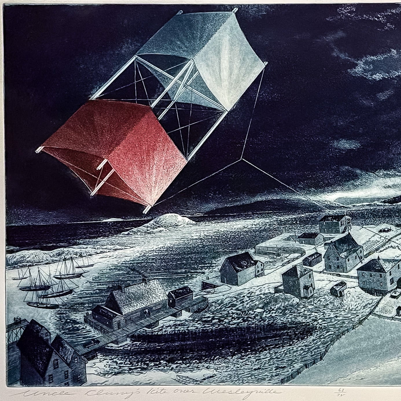 Uncle Cluny's Kite Over Wesleyville | 1989 | Etching 68 of 75 Etching with Aquatint on Paper David Blackwood