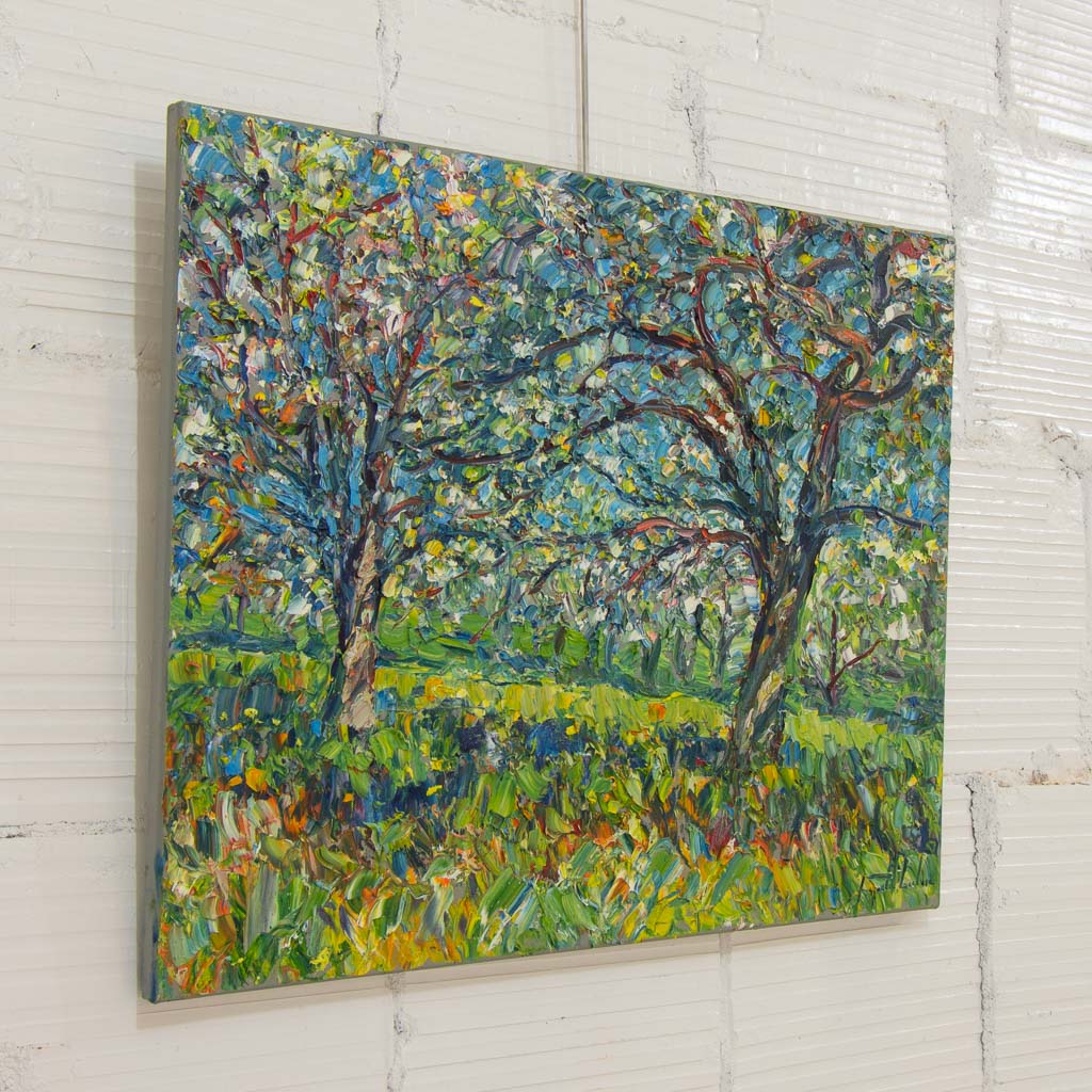 La verger en fleurs, Île D'Orléan | 24" x 30" Oil on Canvas Raynald Leclerc