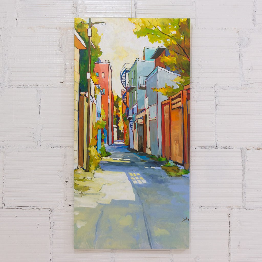 Sacha Barrette Alley in the Shadow of Autumn Heat | 48" x 24" Acrylic on Canvas