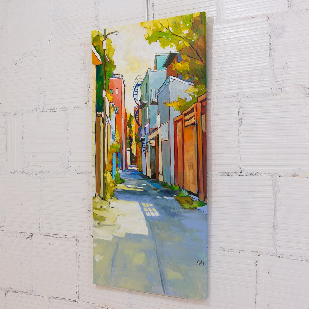 Alley in the Shadow of Autumn Heat | 48" x 24" Acrylic on Canvas Sacha Barrette