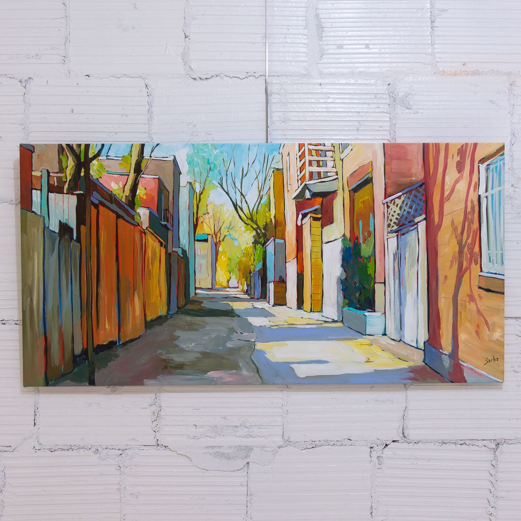 Warm Alley Autumn Breeze | 24&quot; x 48&quot; Acrylic on Canvas Sacha Barrette