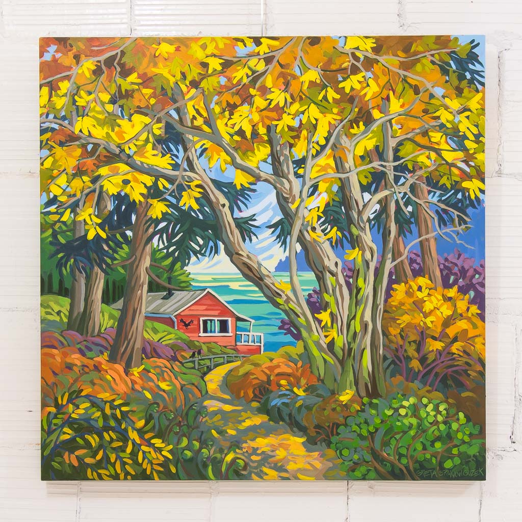Greta Guzek Yellow Leaf Road | 40&quot; x 40&quot; Acrylic on Canvas