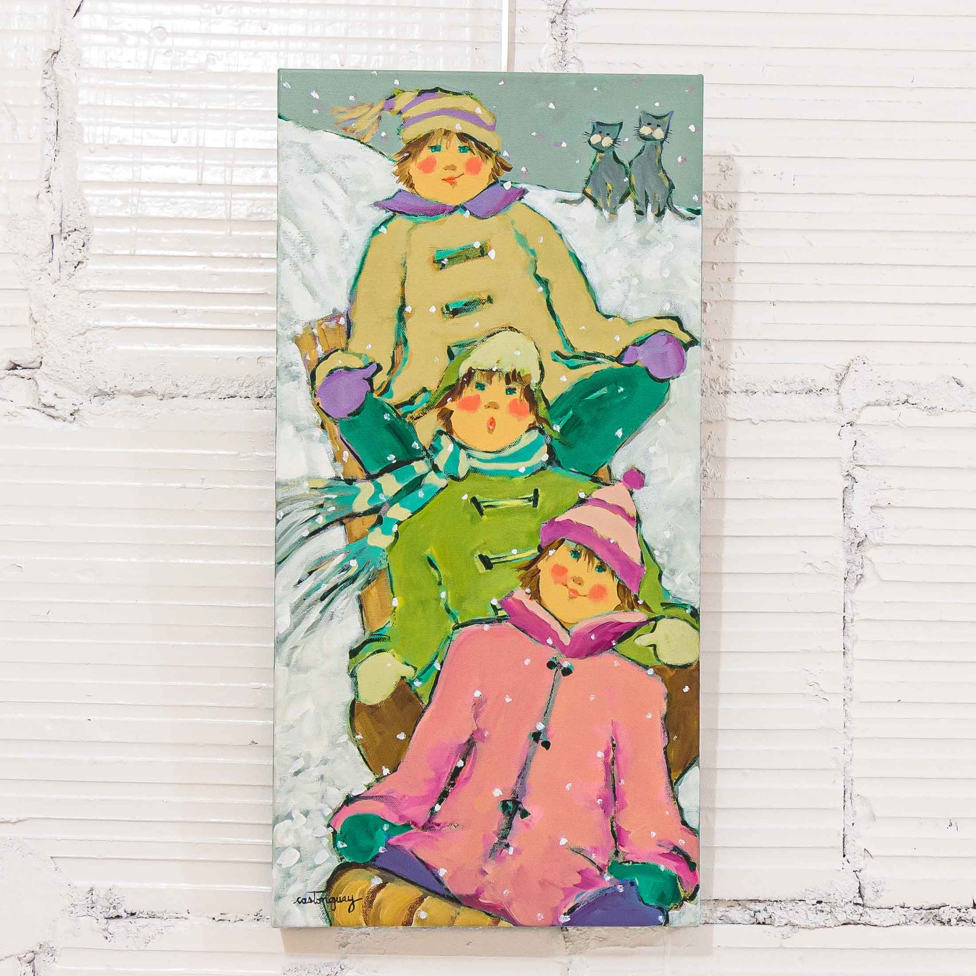 Les joies de l'hiver | 20" x 10" Acrylic on Canvas Claudette Castonguay
