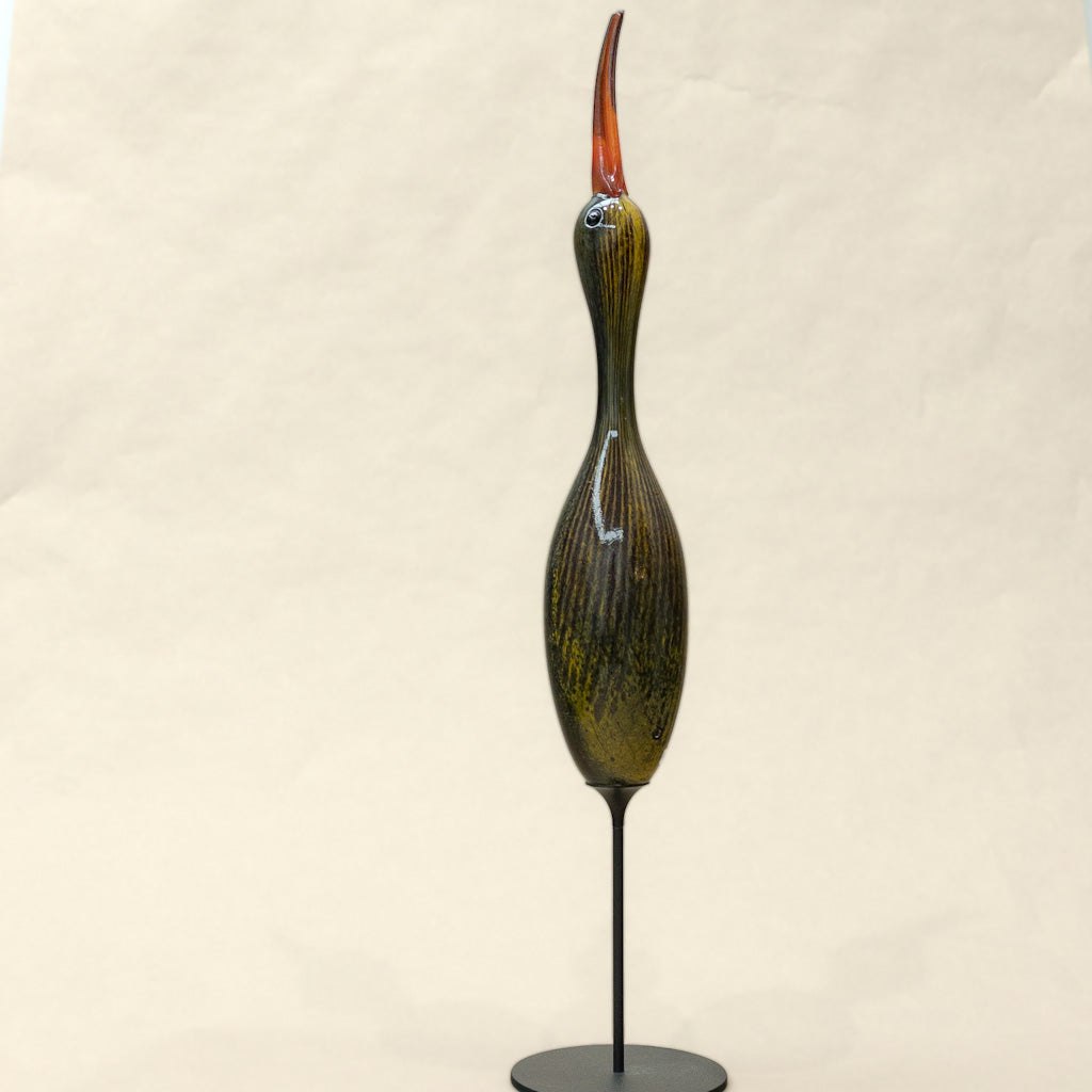 Upright Shorebird Decoy | 25" x 5" Blown Glass with Forged Metal Darren Petersen