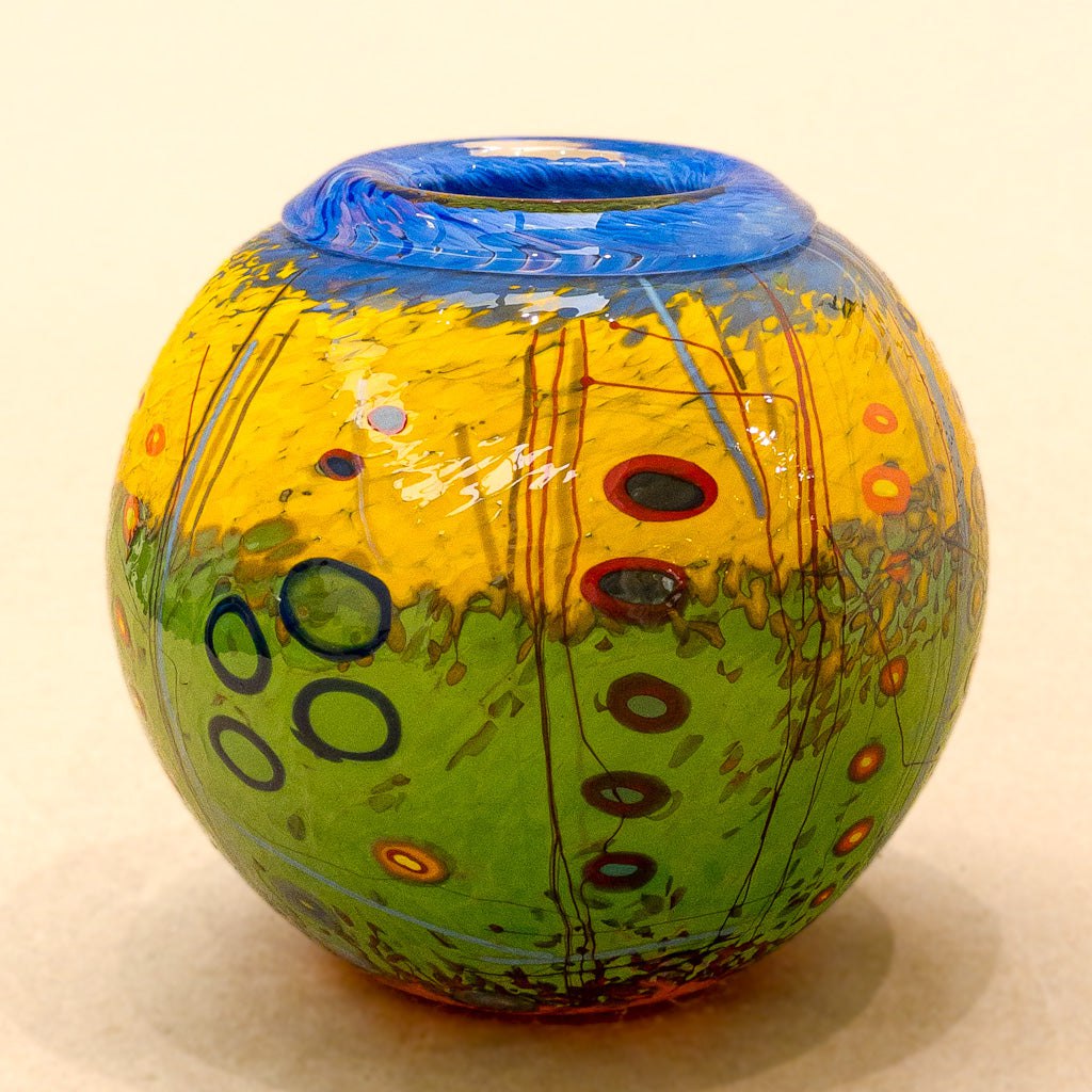 Murrini Vase with Folded Lip | 6&quot; x 5&quot; x 5&quot; Murrini Patterned Blown Glass Darren Petersen