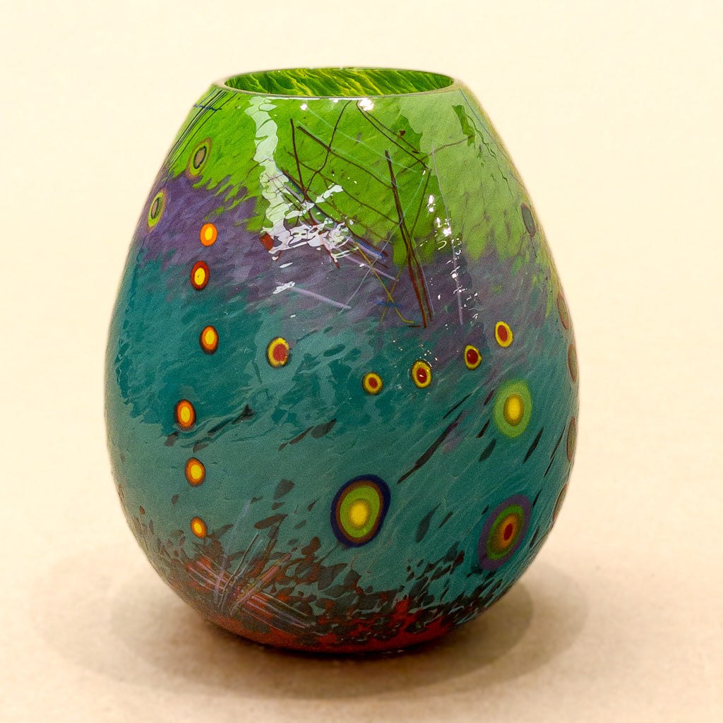 Murrini Vase | 6" x 5" x 5" Murrini Patterned Blown Glass Darren Petersen