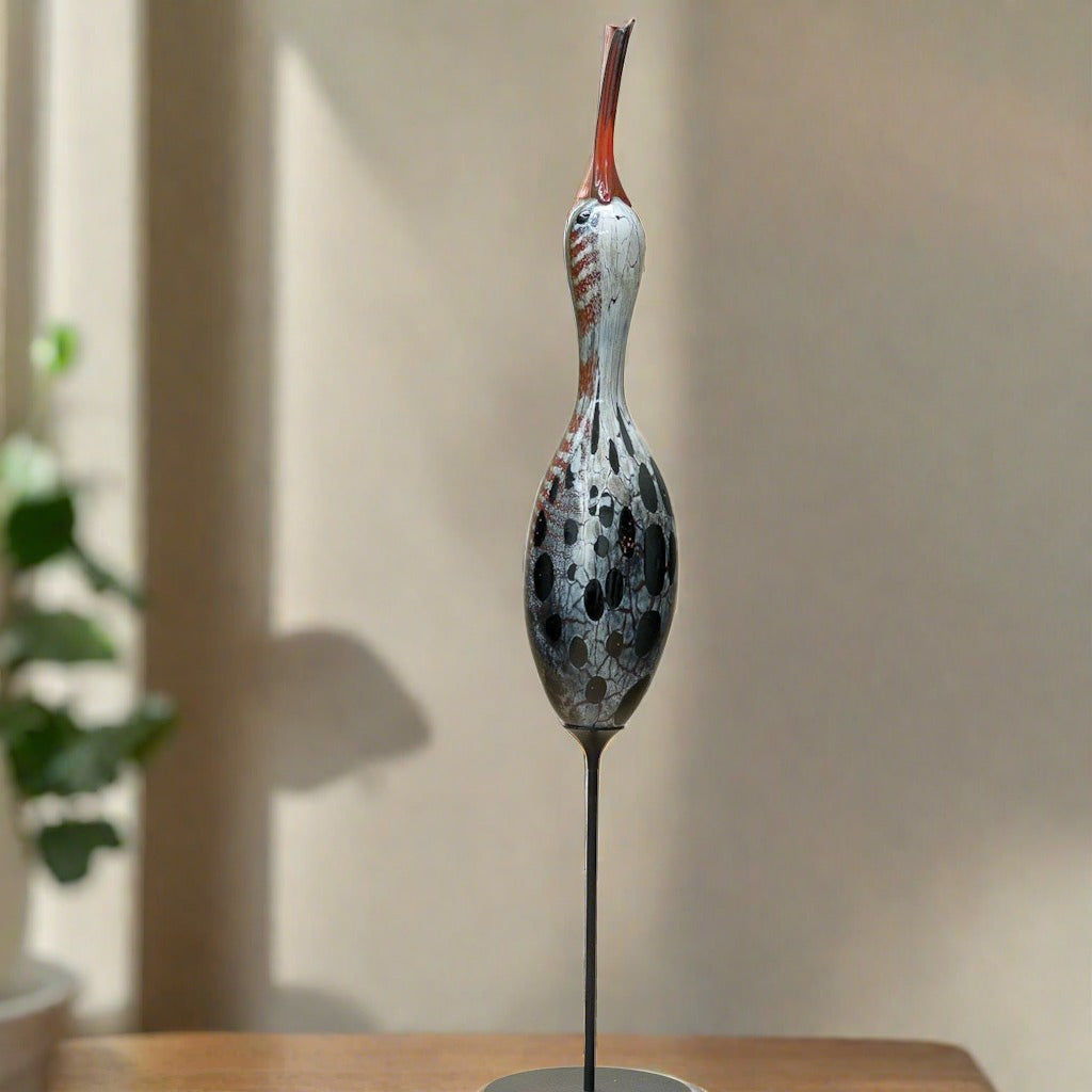 Upright Shorebird Decoy | 26&quot; x 5&quot; Blown Glass with Forged Metal Darren Petersen