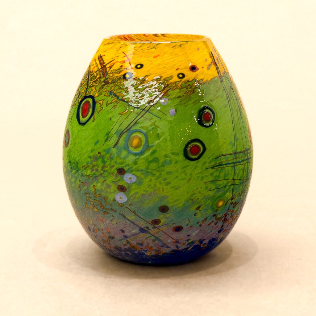 Murrini Vase | 7&quot; x 5&quot; x 5&quot; Murrini Patterned Blown Glass Darren Petersen