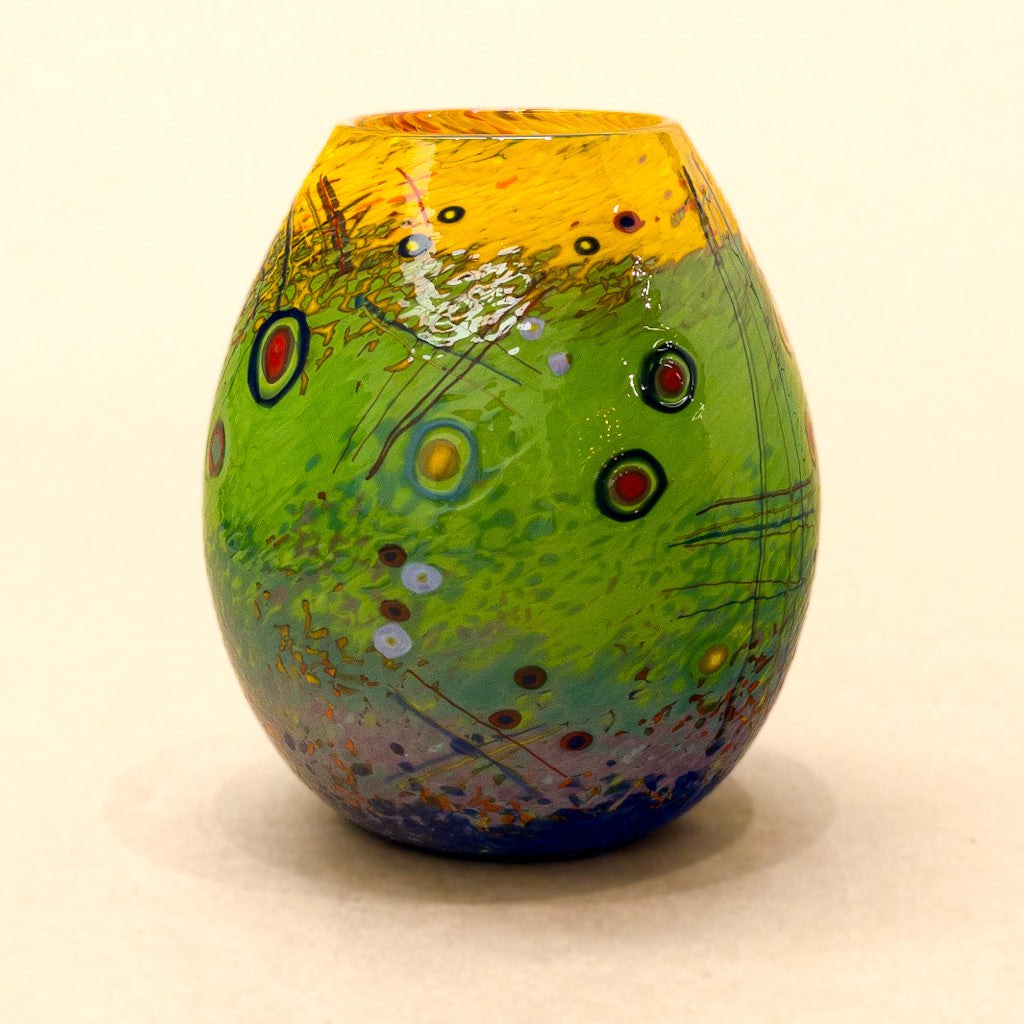 Murrini Vase | 7" x 5" x 5" Murrini Patterned Blown Glass Darren Petersen