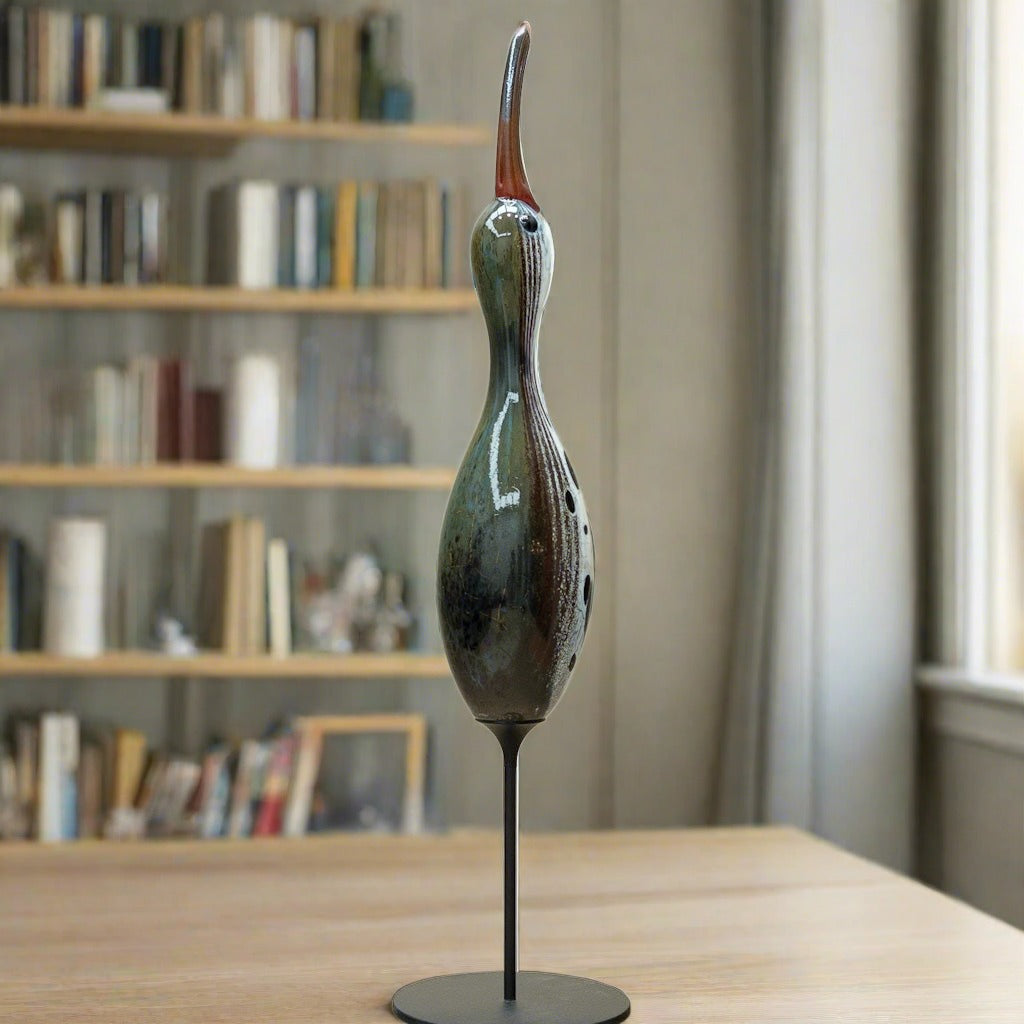 Upright Shorebird Decoy | 21&quot; x 5&quot; Blown Glass with Forged Metal Darren Petersen