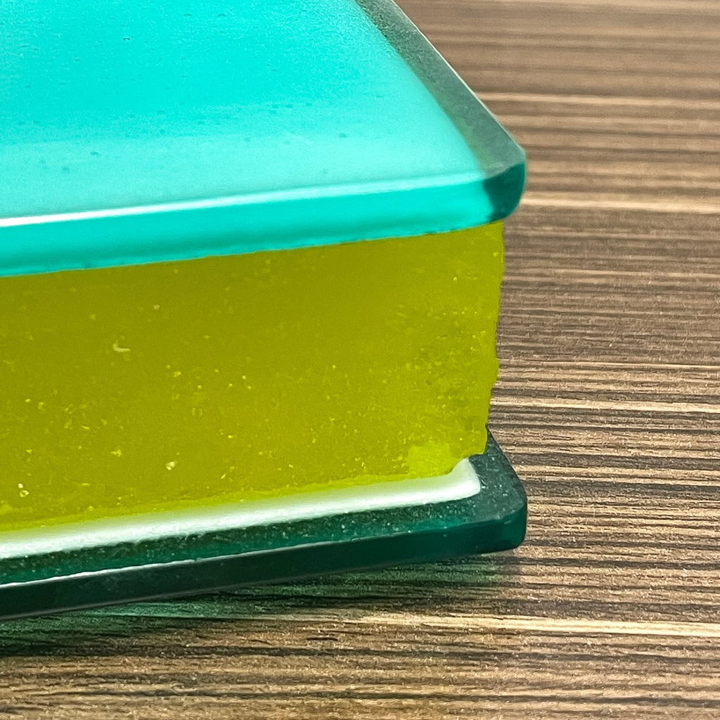 Light Reading - Aqua Marine/Yellow | 1.5" x 8" x 5" Kilnformed Glass Bob Leatherbarrow