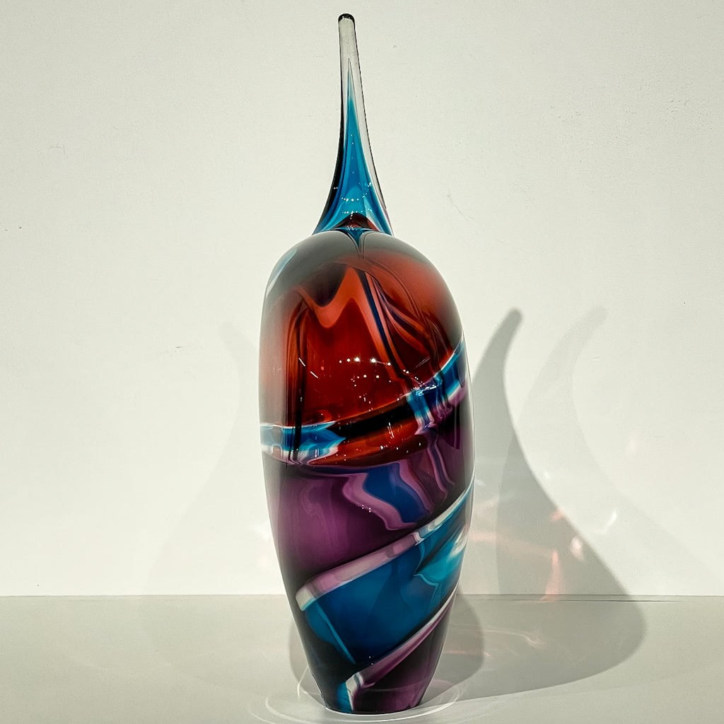 Baby Incalmo Vessel - Red, Blue, and Purple | 14" x 10" Blown Glass Paull Rodrigue