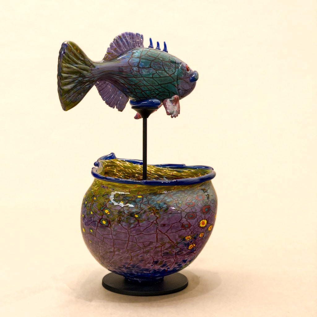Stickleback Fish Bowl II | 11.5 x 10" x 6" Blown Glass with Forged Metal Darren Petersen