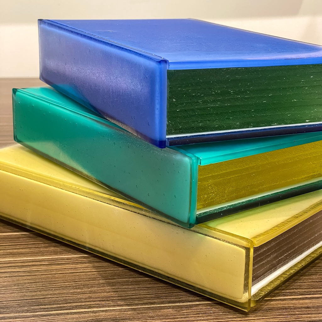 Light Reading - Aqua Marine/Yellow | 1.5" x 8" x 5" Kilnformed Glass Bob Leatherbarrow