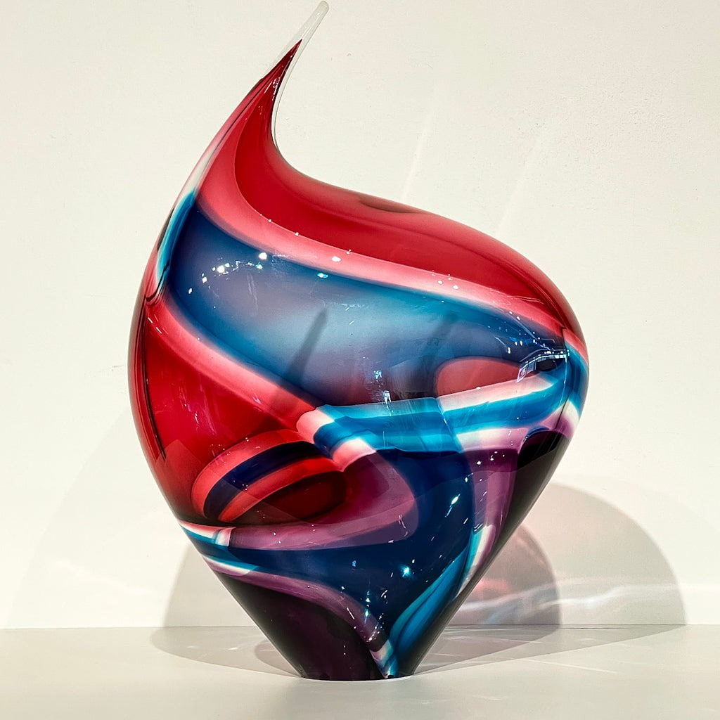 Baby Incalmo Vessel - Aqua, Salmon and Ruby | 16&quot; x 8&quot; Blown Glass Paull Rodrigue