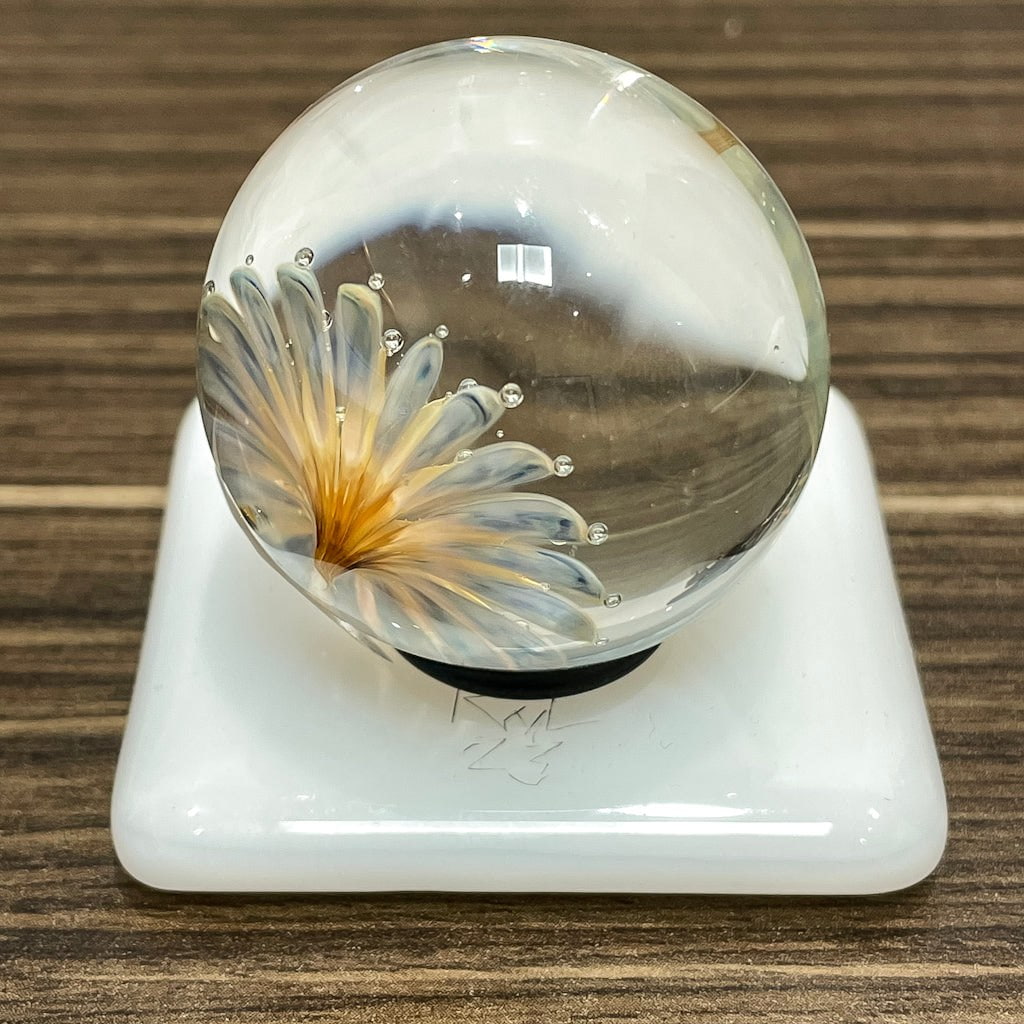 Implosion Marble - Light Blue/Light Amber Lamp-worked Glass Marble Bob Leatherbarrow