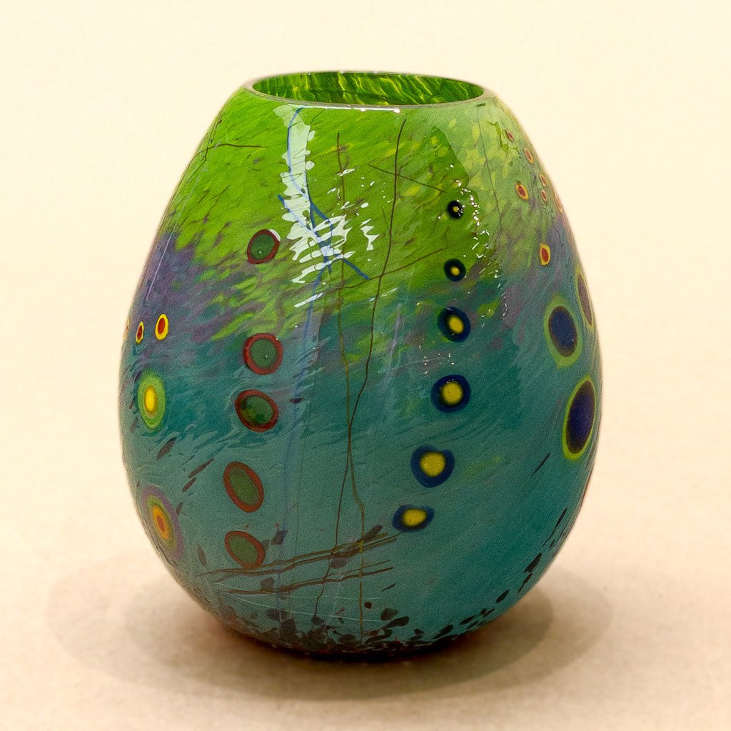 Murrini Vase | 6&quot; x 5&quot; x 5&quot; Murrini Patterned Blown Glass Darren Petersen