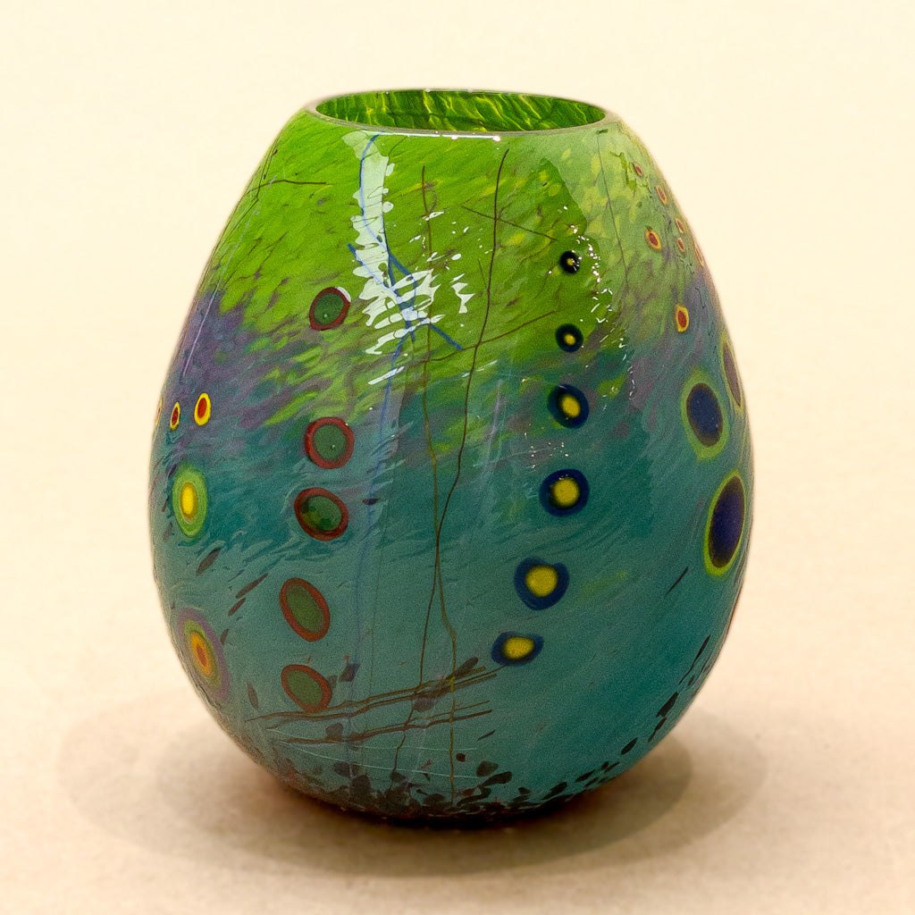 Murrini Vase | 6" x 5" x 5" Murrini Patterned Blown Glass Darren Petersen