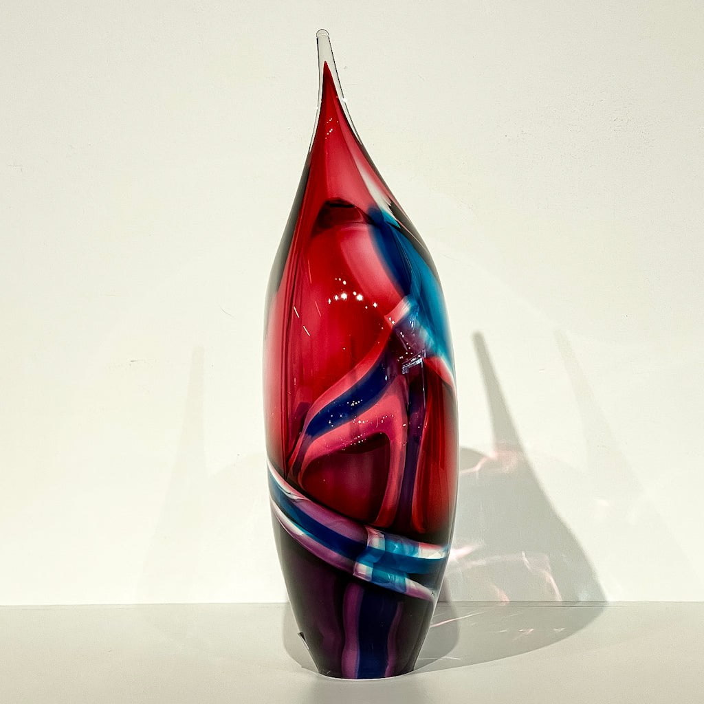 Baby Incalmo Vessel - Aqua, Salmon and Ruby | 16" x 8" Blown Glass Paull Rodrigue