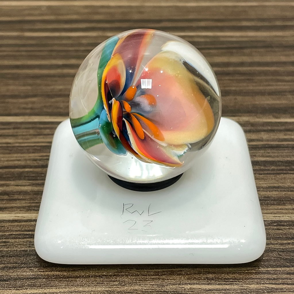 Floral Marble - Peach/White/Aqua Lamp-worked Glass Marble Bob Leatherbarrow