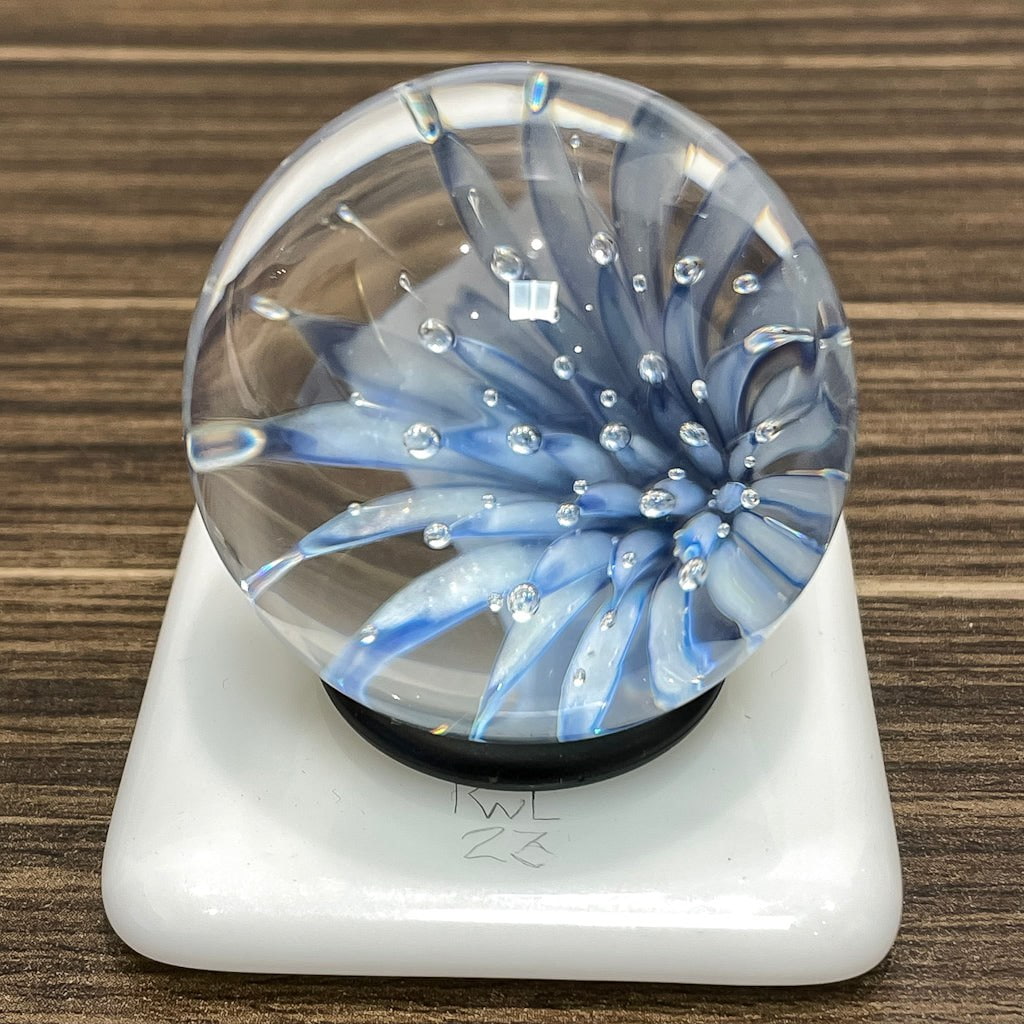 Implosion Marble - Light Blue/White Lamp-worked Glass Marble Bob Leatherbarrow