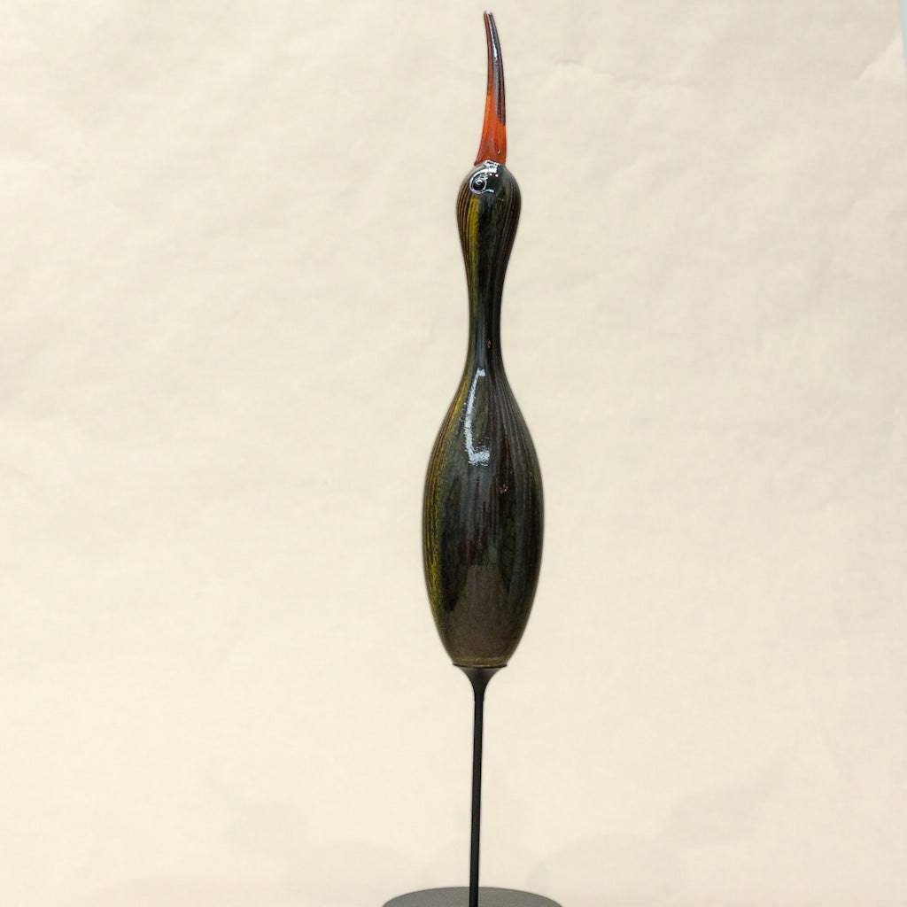 Upright Shorebird Decoy | 25&quot; x 5&quot; Blown Glass with Forged Metal Darren Petersen