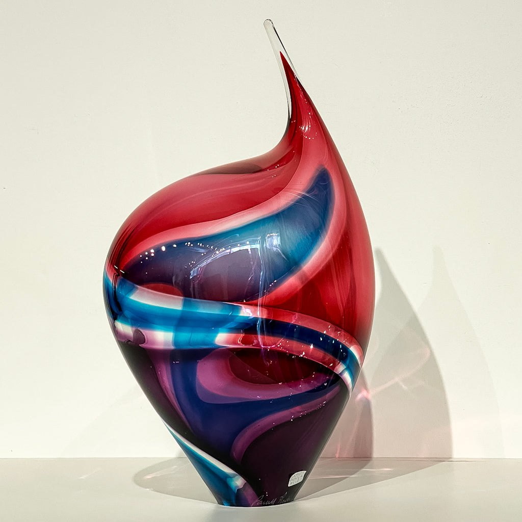 Baby Incalmo Vessel - Aqua, Salmon and Ruby | 16" x 8" Blown Glass Paull Rodrigue