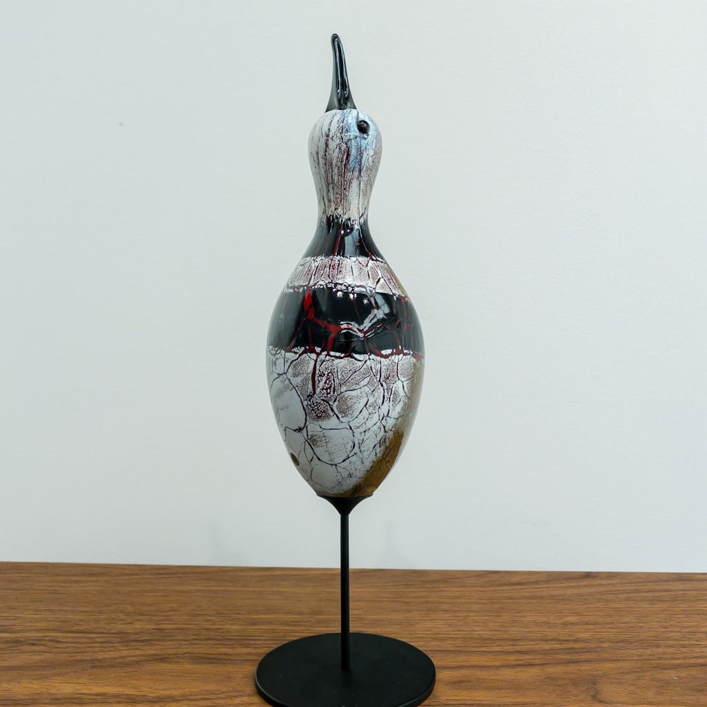 Upright Shorebird - Black Beak | 14&quot; x 4&quot; Blown Glass with Forged Metal Darren Petersen