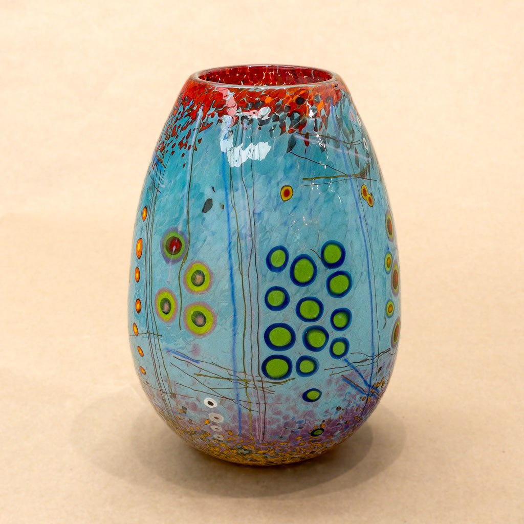 Murrini Vase | 9&quot; x 6&quot; x 6&quot; Murrini Patterned Blown Glass Darren Petersen