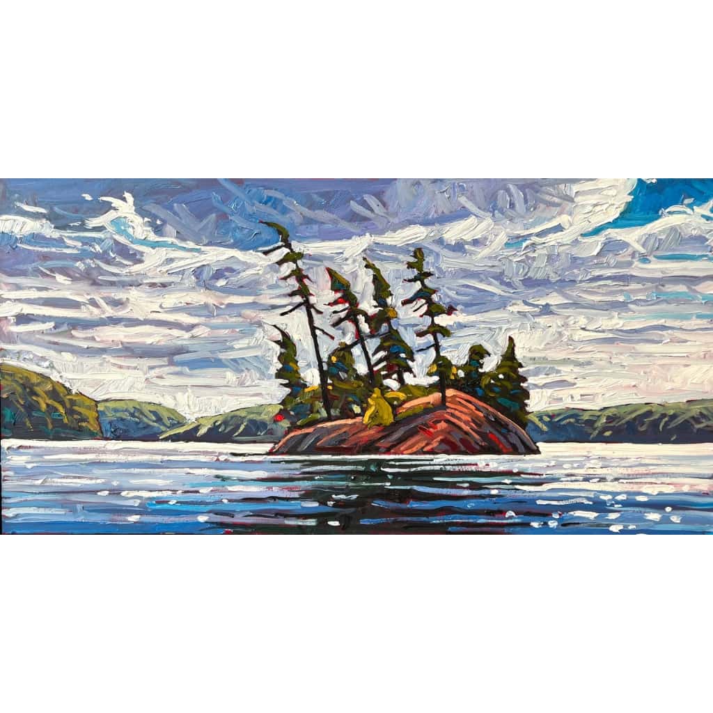 Ryan Sobkovich Paddling on Tom Thomson Lake | 24" x 48" Oil on Canvas