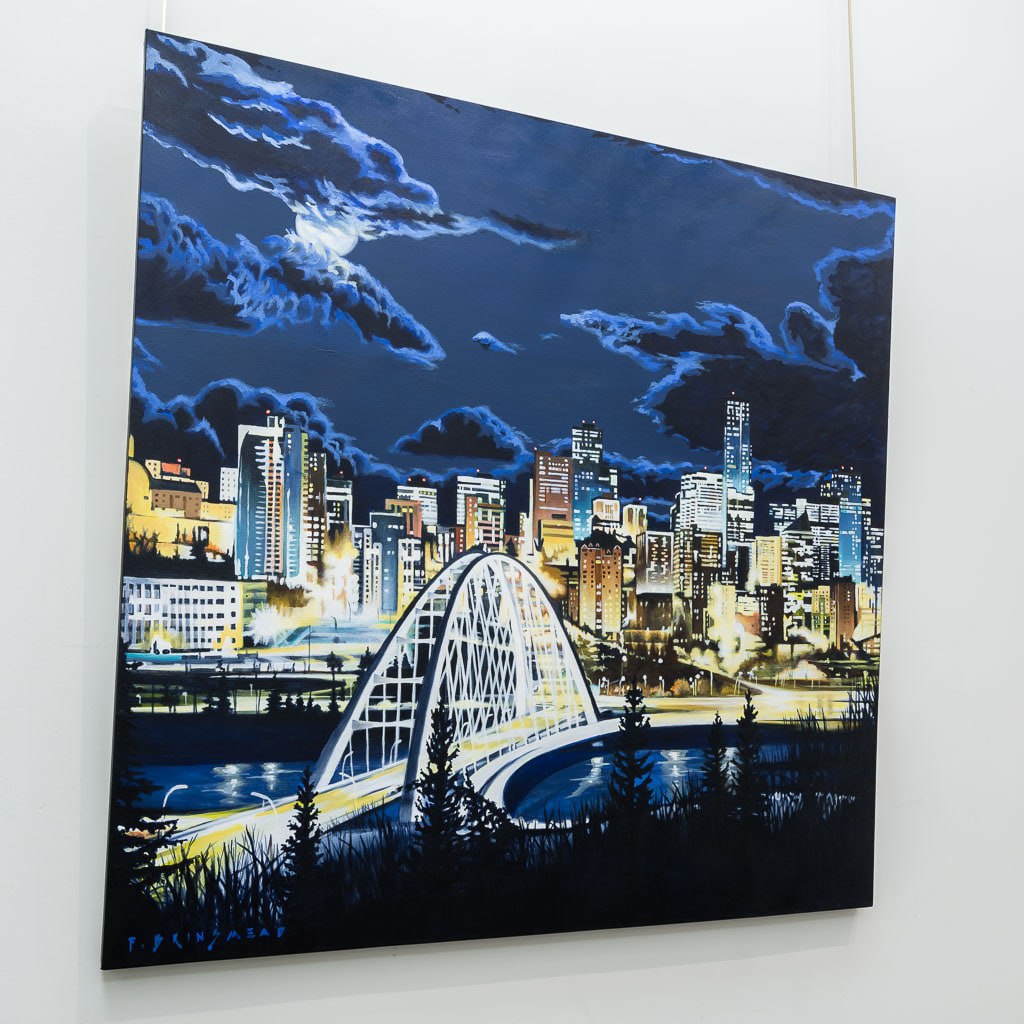 Moon Over Walterdale Bridge  |  48&quot; x 48&quot; Acrylic on Canvas Fraser Brinsmead