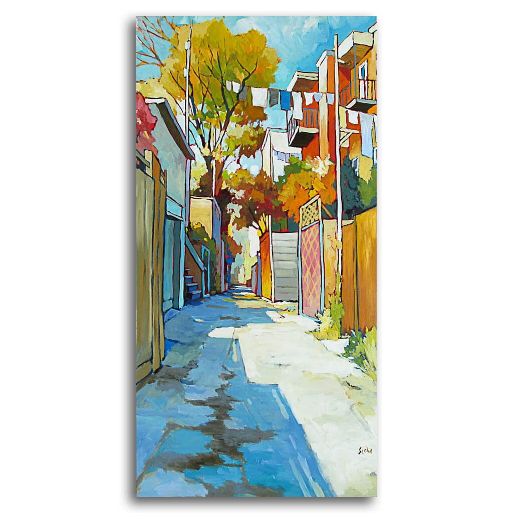 Alley Autumn and Clothesline | 60&quot; x 30&quot; Acrylic on Canvas Sacha Barrette
