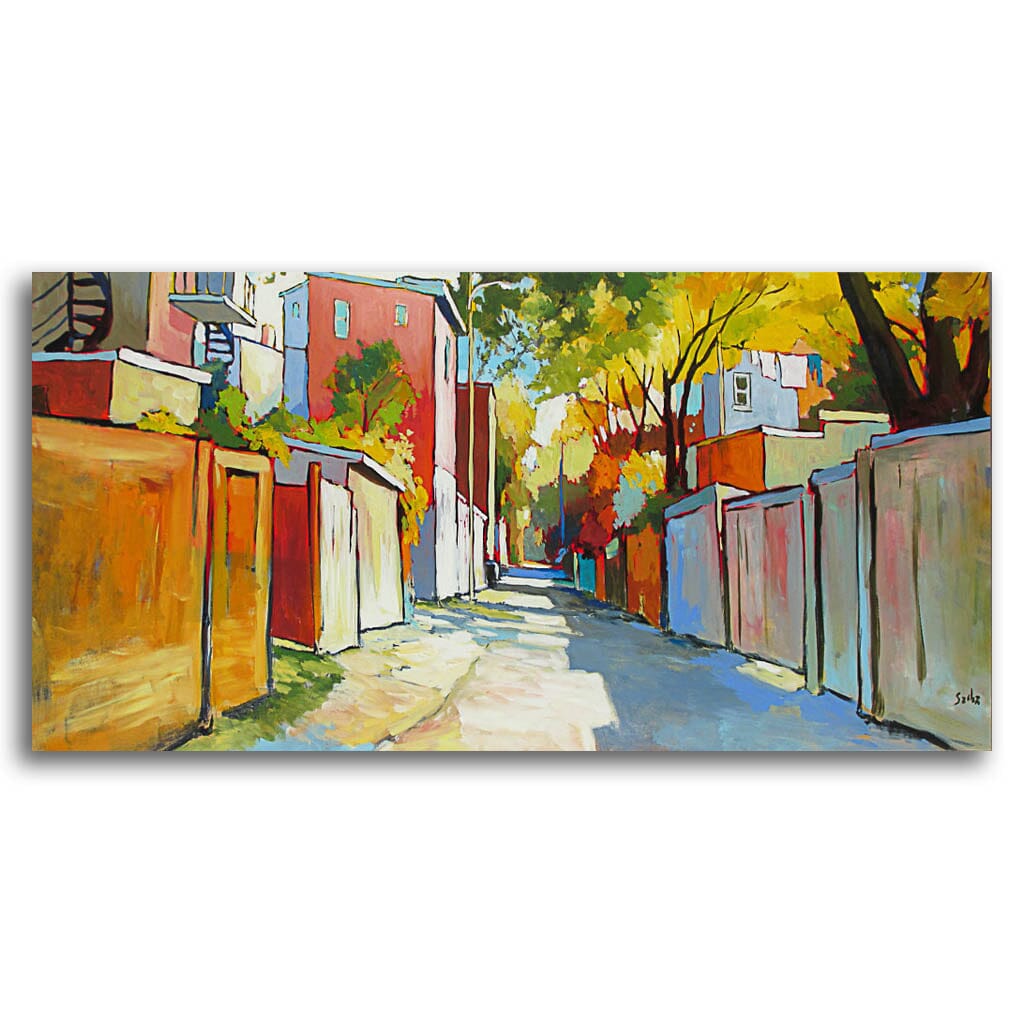 Alley Under the Yellow Leaves | 30&quot; x 60&quot; Acrylic on Canvas Sacha Barrette