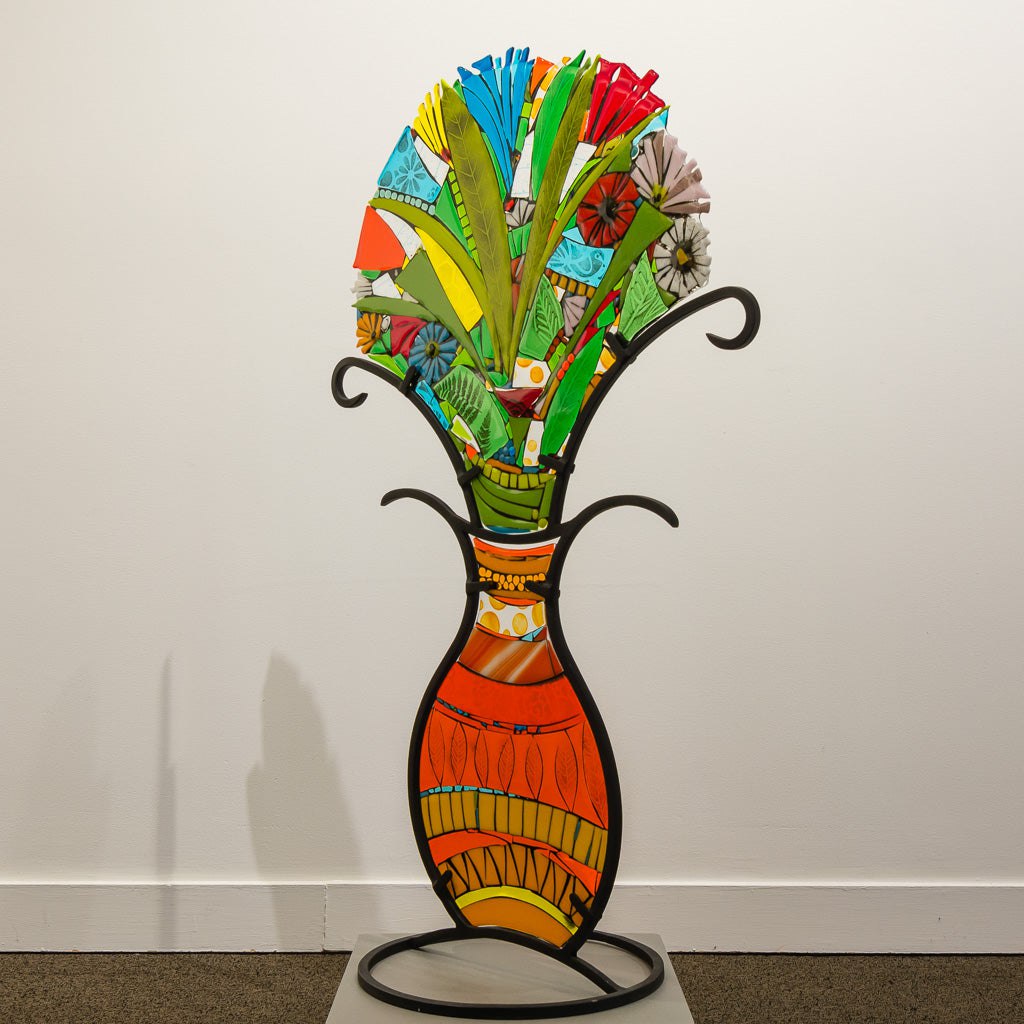 Orange Bouquet "Joyful Appreciation" | 46" x 28" x 15" Hand fused glass with metal stand Tammy Hudgeon
