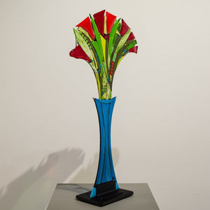 Tammy Hudgeon Large Red Tulip Bouquet | 27" x 15" x 5" Hand fused glass with metal stand