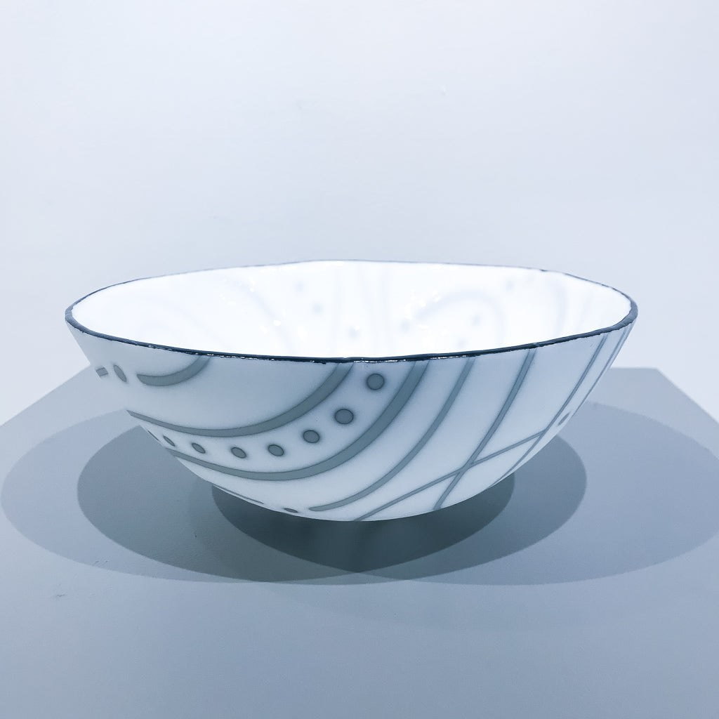 White Bowl #1 | 9.5&quot; x 3.5&quot; Kilnformed Glass Bob Leatherbarrow