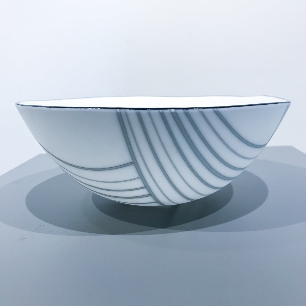 White Bowl #2 | 9.5&quot; x 3.5&quot; Kilnformed Glass Bob Leatherbarrow