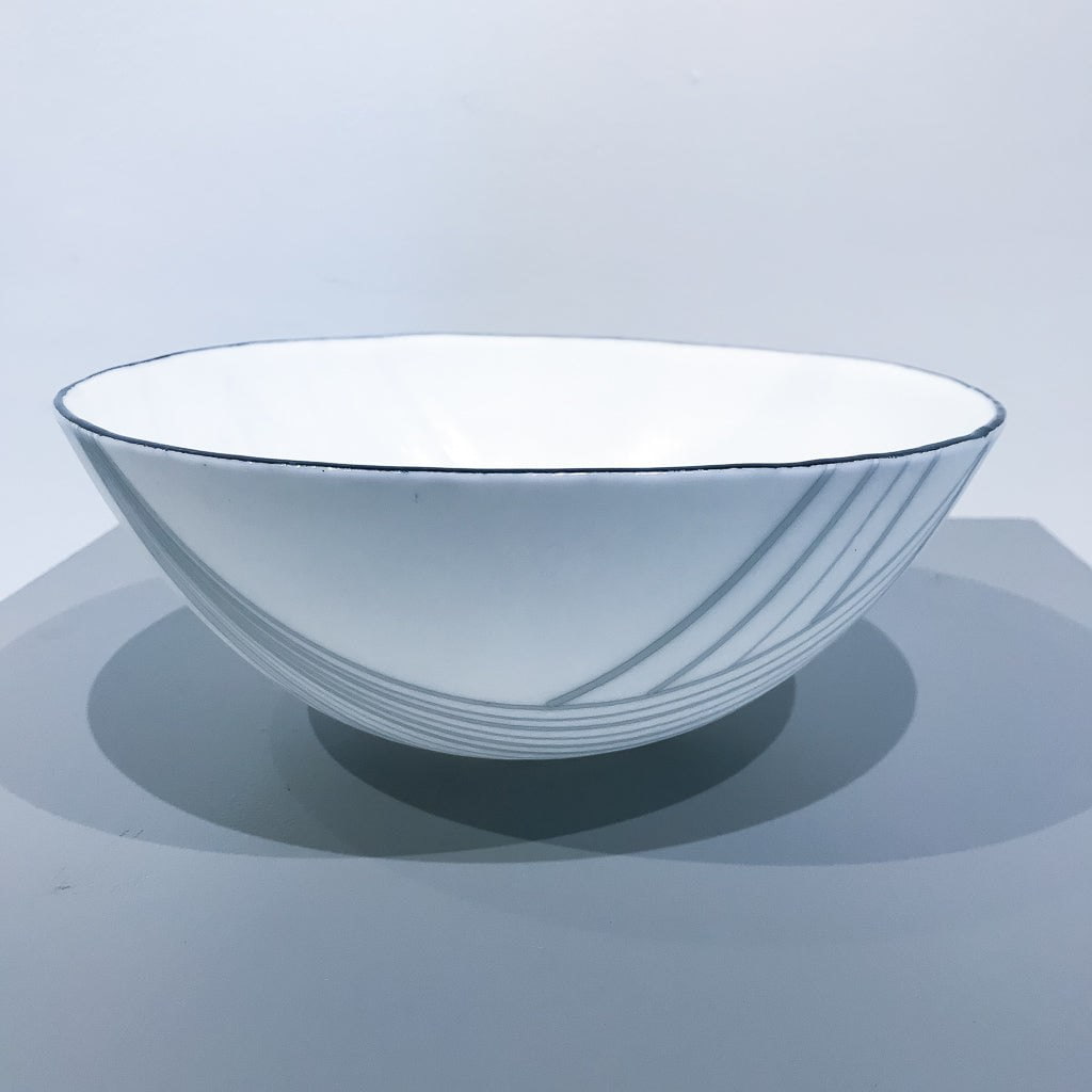 White Bowl #4 | 9.5&quot; x 3.5&quot; Kilnformed Glass Bob Leatherbarrow