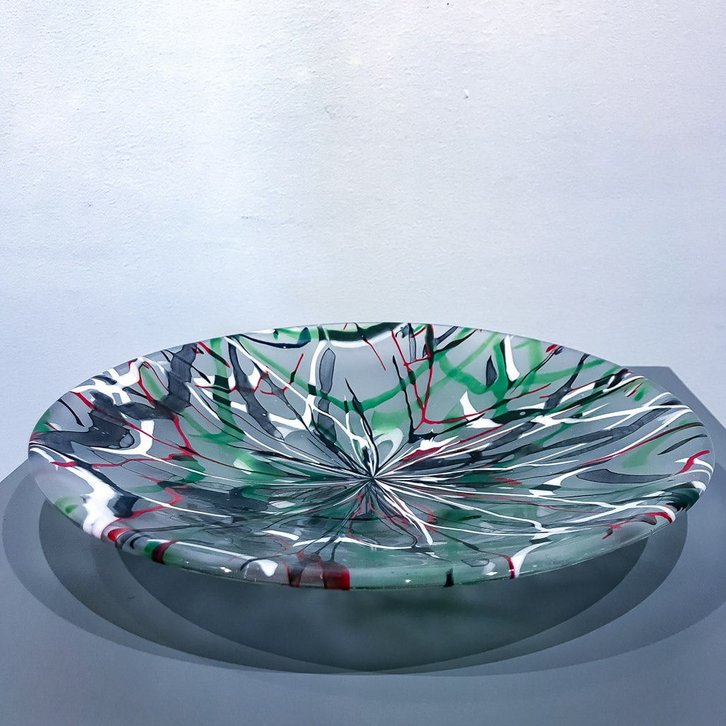 Stretch and Flow Red | White | Green | 14" Kilnformed Glass Bob Leatherbarrow