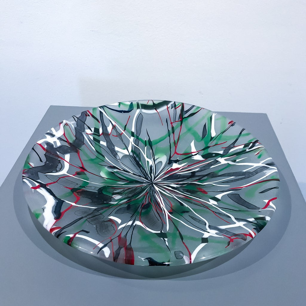 Bob Leatherbarrow Stretch and Flow Red\White\Green | 14" Kilnformed Glass