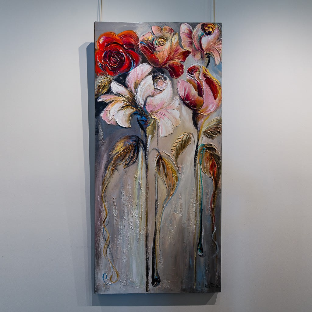 Butterfly Roses | 66&quot; x 31&quot; Mixed Media on canvas Elka Nowicka