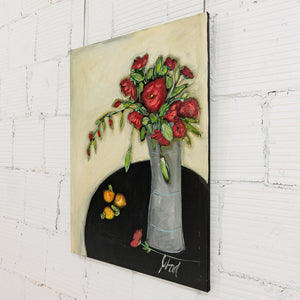 Josée Lord Fleurs Rouge et Table Noir | 40" x 30" Acrylic on Canvas