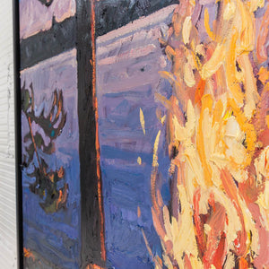 Ryan Sobkovich Roaring Fire at Twilight | 48" x 48" Oil on Canvas