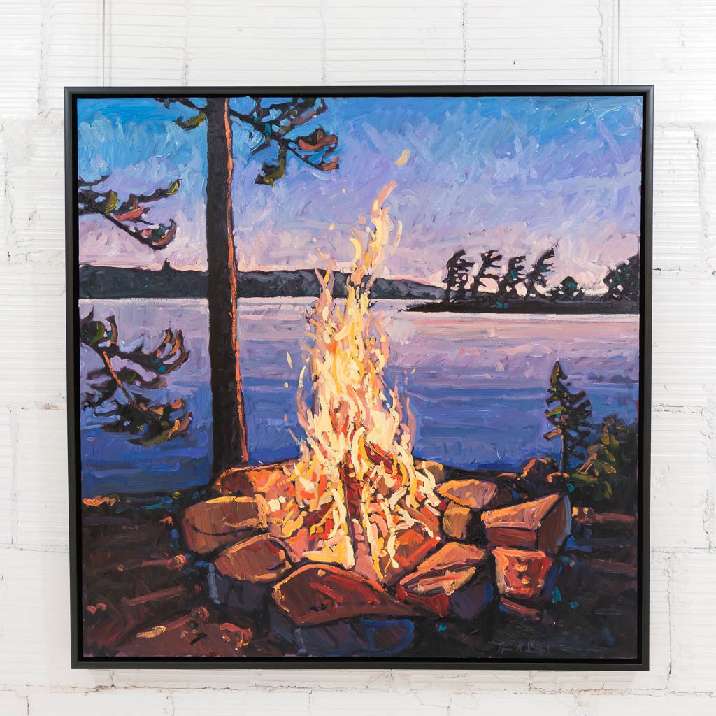 Ryan Sobkovich Roaring Fire at Twilight | 48" x 48" Oil on Canvas