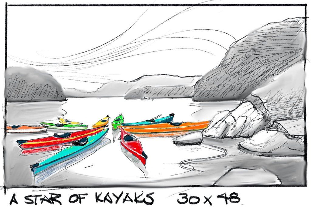 Dana Irving A Star of Kayaks | 30" x 48" Oil on Canvas