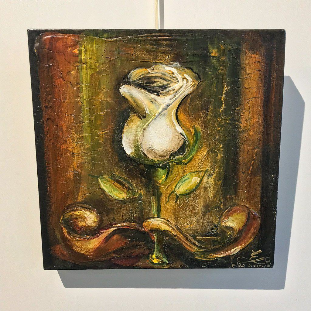 Antique White Rose | 12" x 12" Mixed Media on canvas Elka Nowicka